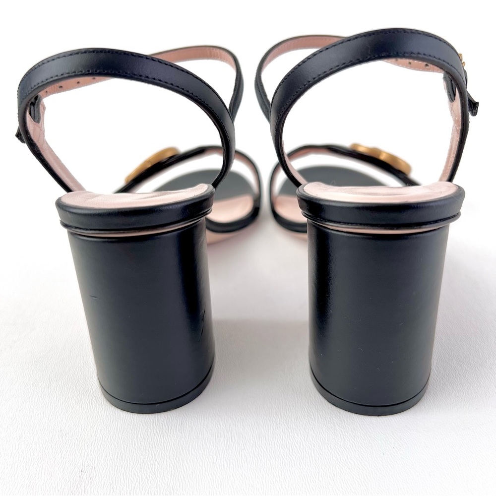 GUCCI | Marmont Double GG Black Leather Mid Heel Block Sandal EU 37.5 US 7.5 - Picture 10 of 14